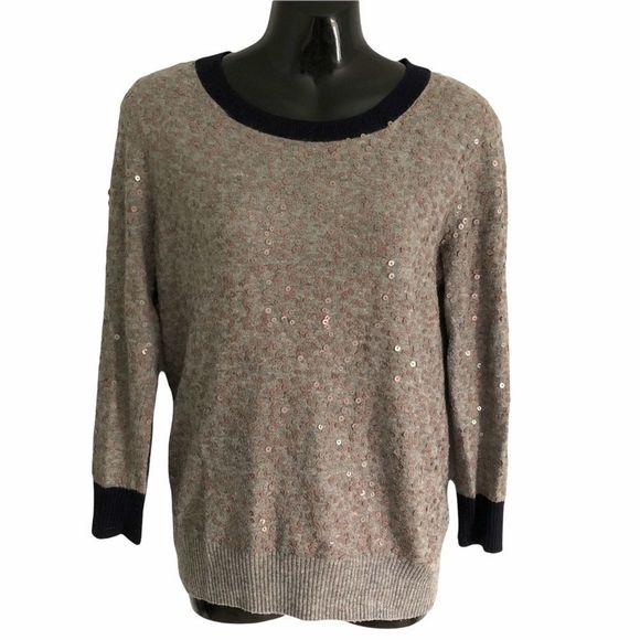 J. CREW 3/4 sleeve sequin sweater grey navy - Picture 1 of 7